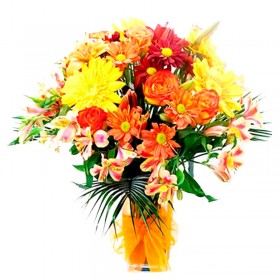 Florero con Flores Tonos Naranja