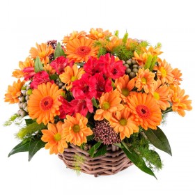 Canastillo Mediano de Flores Mix Tonos Naranjo