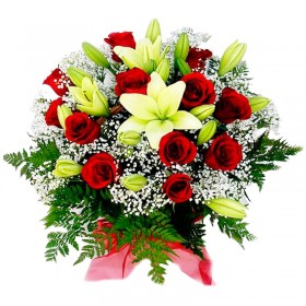 Canastillo Mediano de 12 Rosas y Liliums