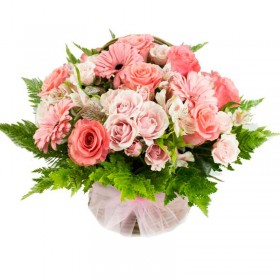 Canastillo Mediano con Flores en tonos rosas para regalar