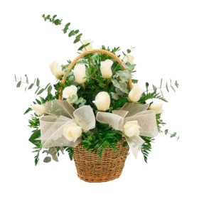 Canastillo Pequeño con 12 Rosas Blancas