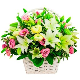 Cesta Mediana de Condolencias con Rosas y Liliums