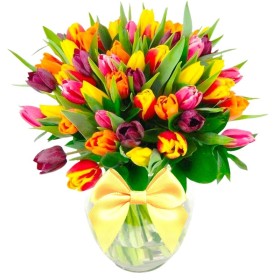 Florero Con 50 Tulipanes Mix Colores