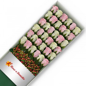 CAJA DE 36 ROSAS ROSADAS Y BLANCAS